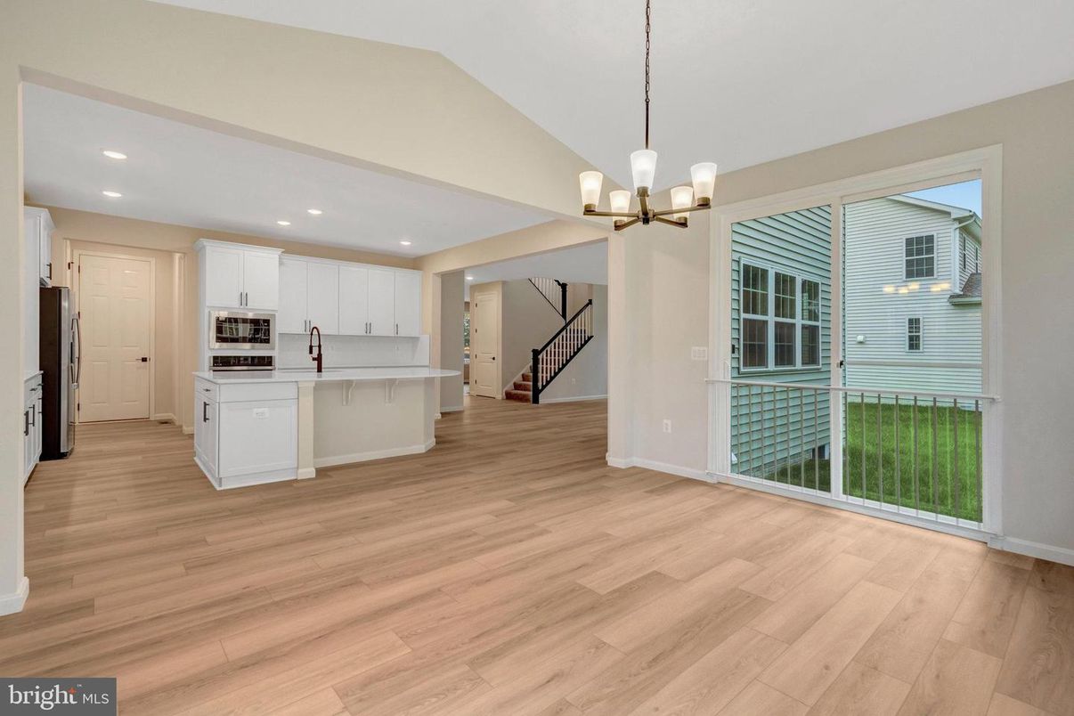 Interior, Kitchen, Pendant Lights, Recessed Lighting, Wood Texture Flooring
