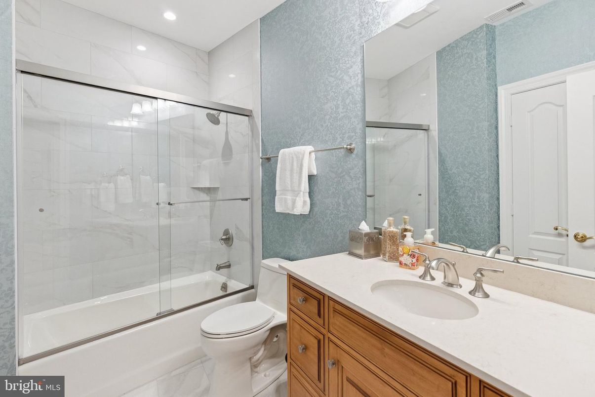 Bathroom, Glass Shower, Interior, Marble, Marble Walls, Recessed Lighting