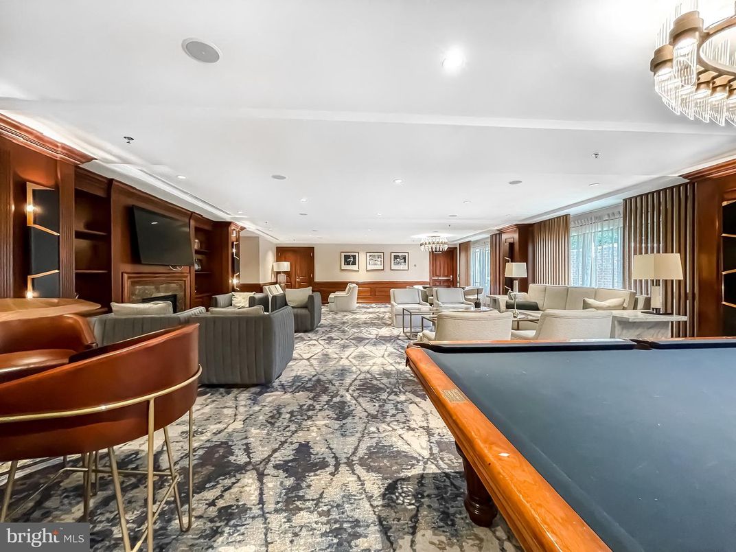 Billiard Table, Chandelier, Fireplace, Game Room, Interior, Living room, Recessed Lighting