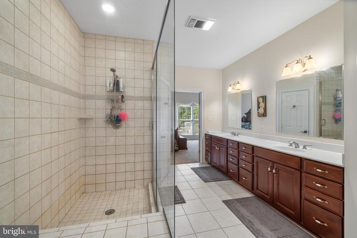 Bathroom, Dual Sink Vanities, Glass Shower, Interior, Recessed Lighting