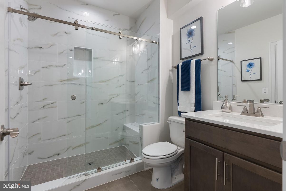 Bathroom, Glass Shower, Interior, Marble Walls, Recessed Lighting