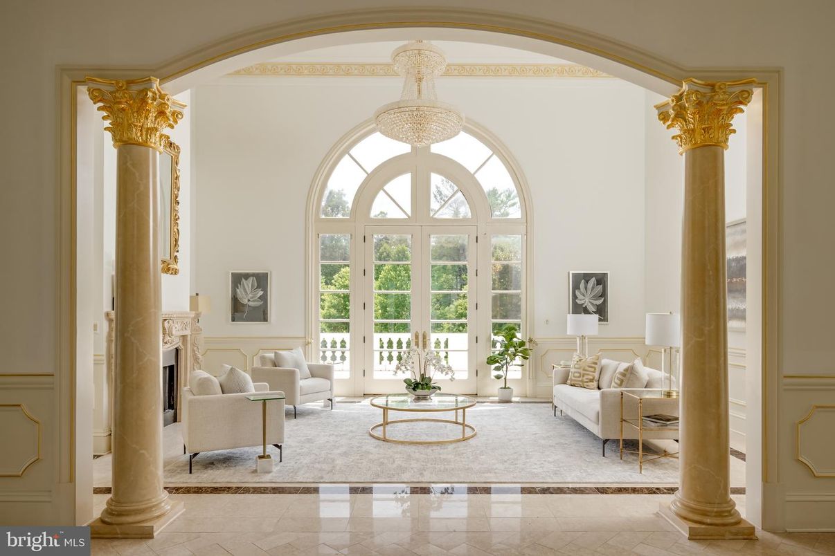 Chandelier, Fireplace, Interior, Living room