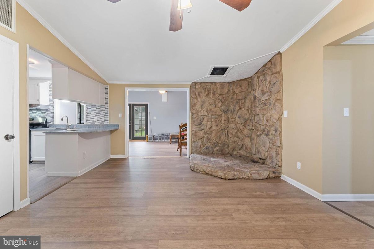Interior, Kitchen, Stone Walls, Wood Texture Flooring