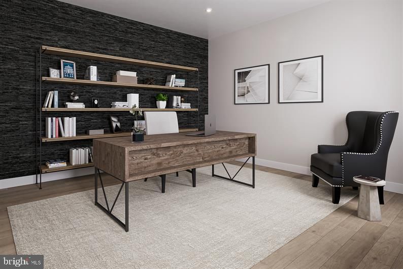 Home Office, Interior, Recessed Lighting, Wood Texture Flooring
