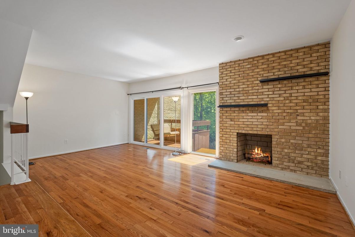 Empty room, Fireplace, Interior, Stone Walls, Wood Texture Flooring