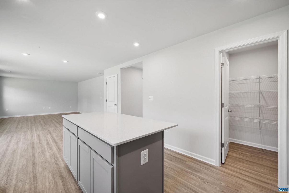 Empty room, Interior, Kitchen, Recessed Lighting, Wood Texture Flooring