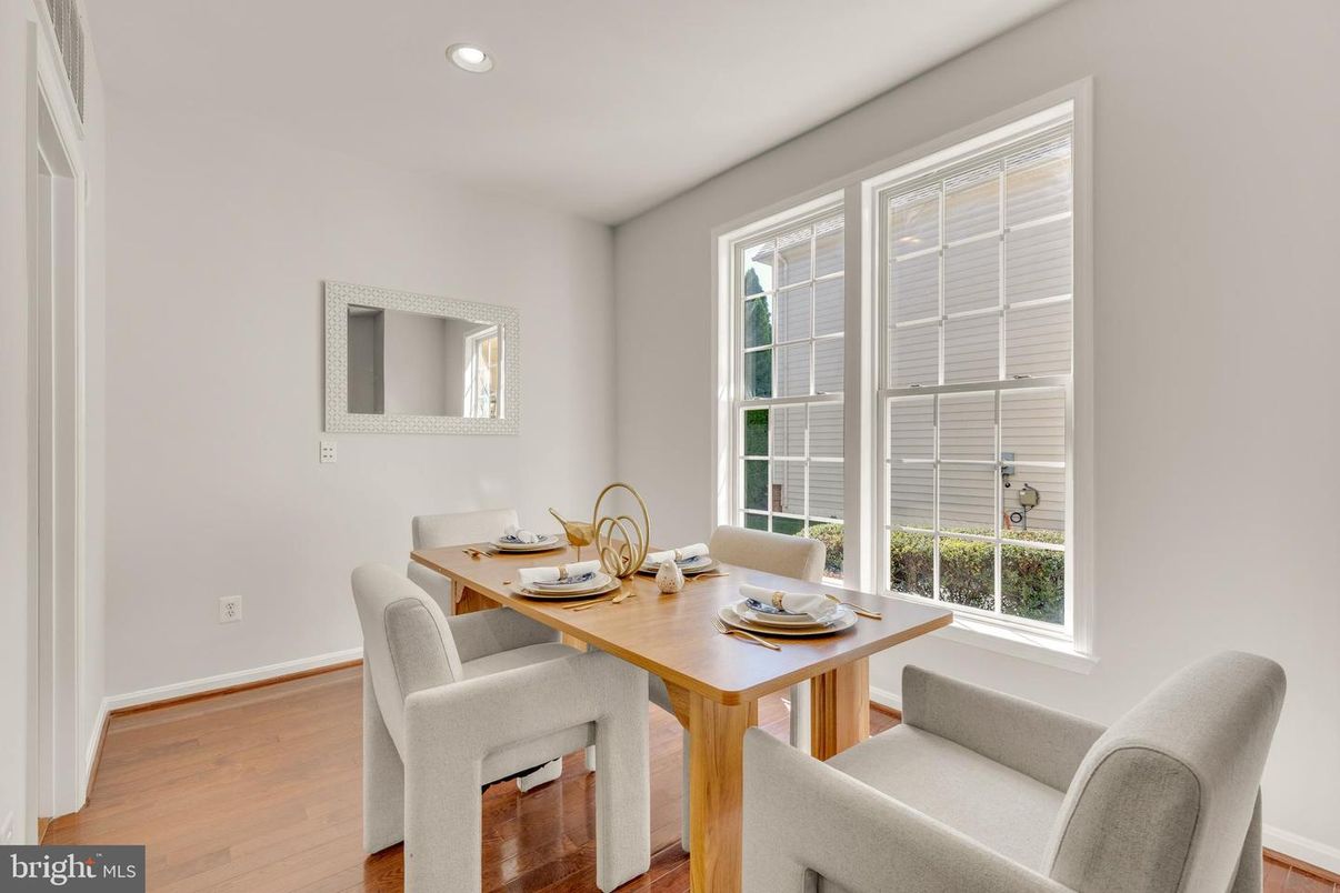 Dining room, Interior, Recessed Lighting, Wood Texture Flooring