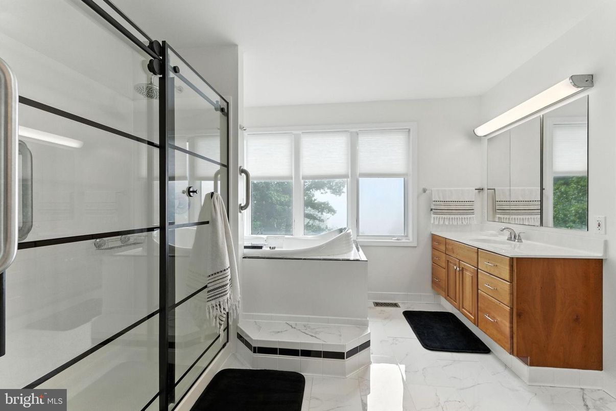 Bathroom, Dual Sink Vanities, Glass Shower, Interior, Marble