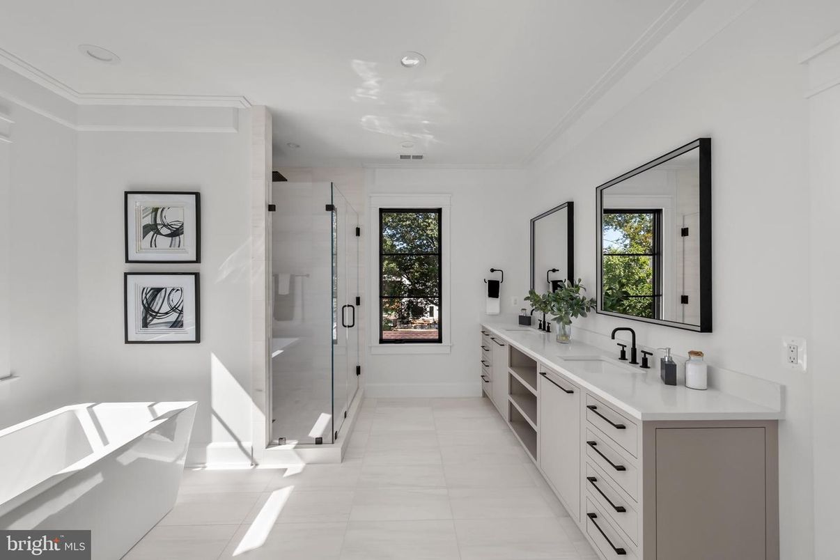 Bathroom, Dual Sink Vanities, Glass Shower, Interior, Recessed Lighting