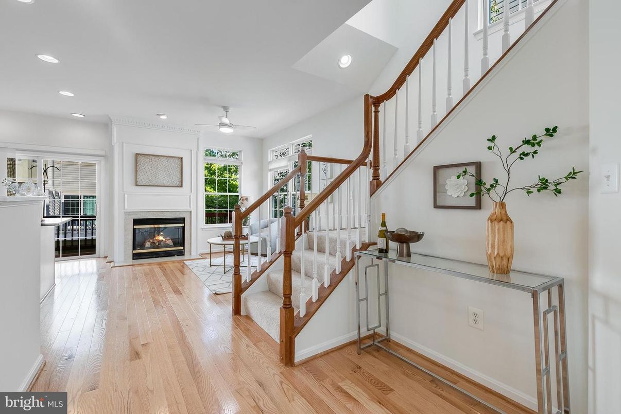Fireplace, Interior, Recessed Lighting, Wood Texture Flooring