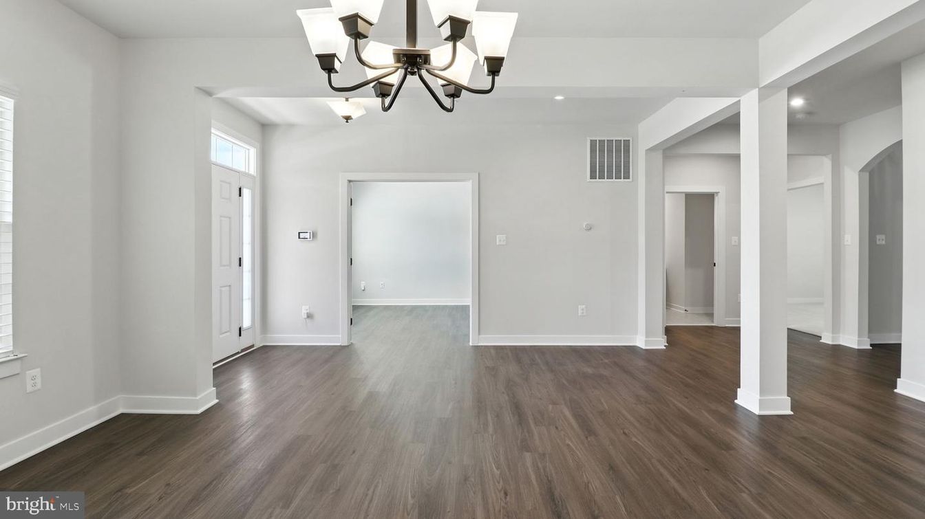 Chandelier, Empty room, Interior, Recessed Lighting, Wood Texture Flooring