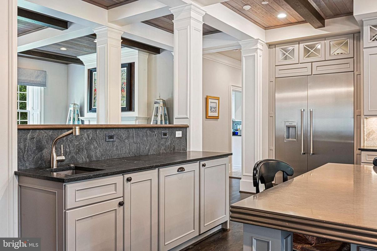 Interior, Kitchen, Recessed Lighting, Stainless Steel Appliances, Wooden Ceilings, Wood Texture Flooring