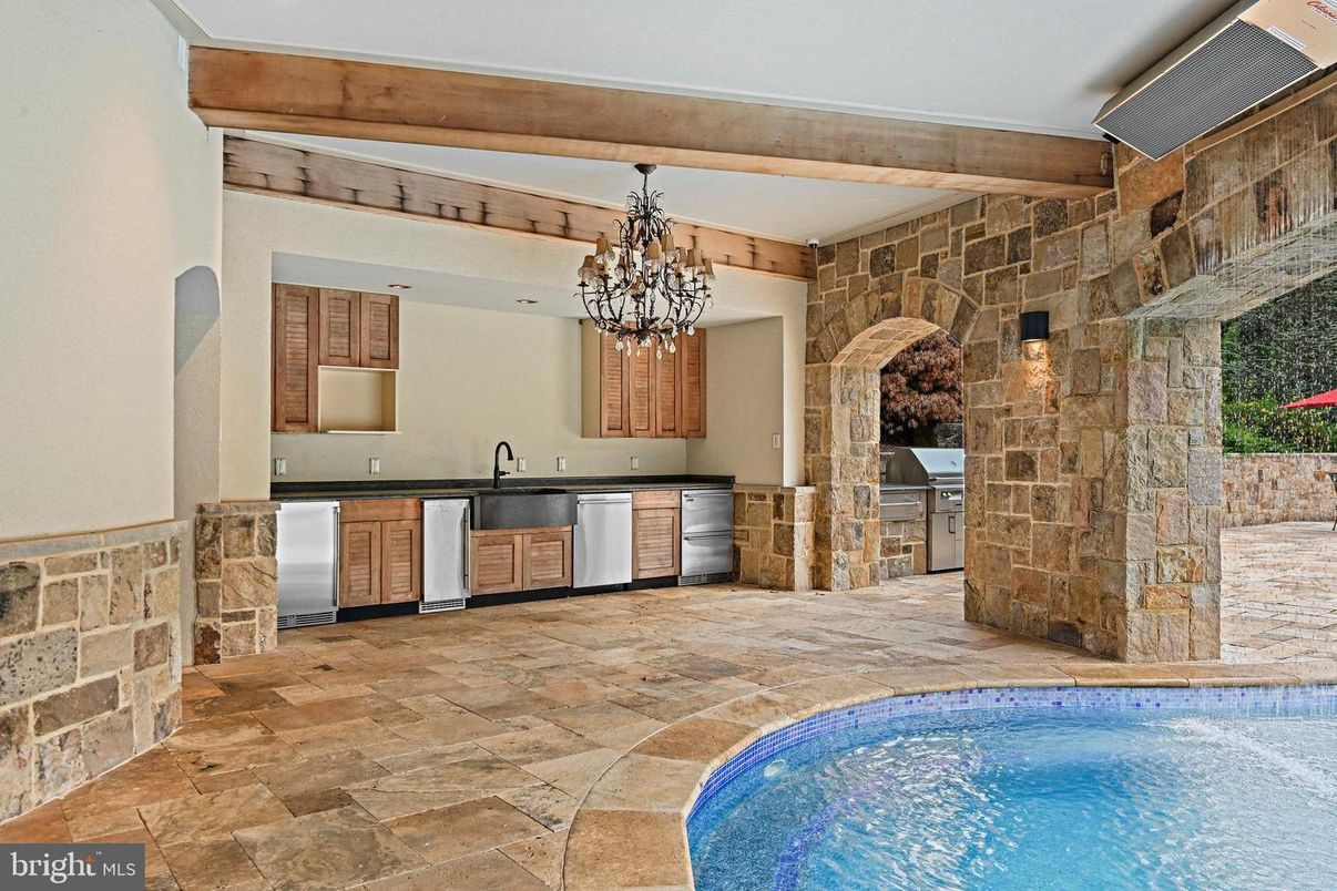Chandelier, Interior, Pendant Lights, Pool, Stone Walls