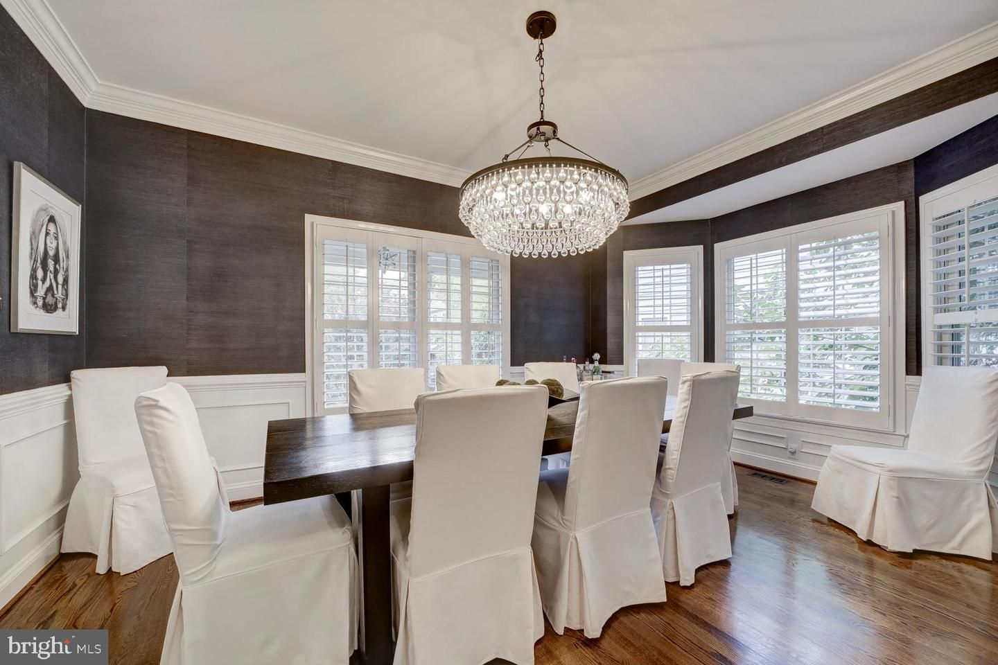 Chandelier, Dining room, Interior, Wood Texture Flooring