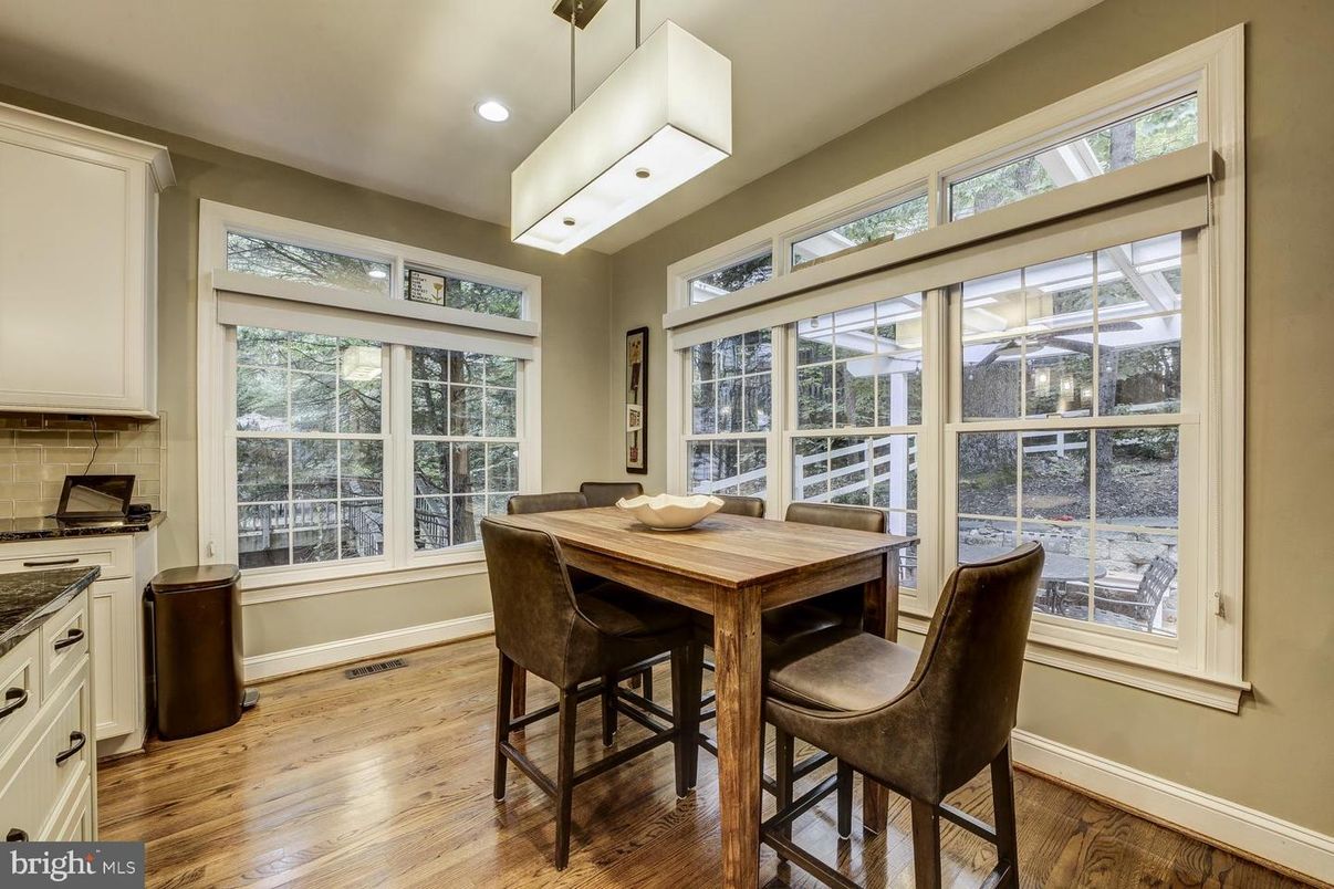 Dining room, Interior, Recessed Lighting, Wood Texture Flooring
