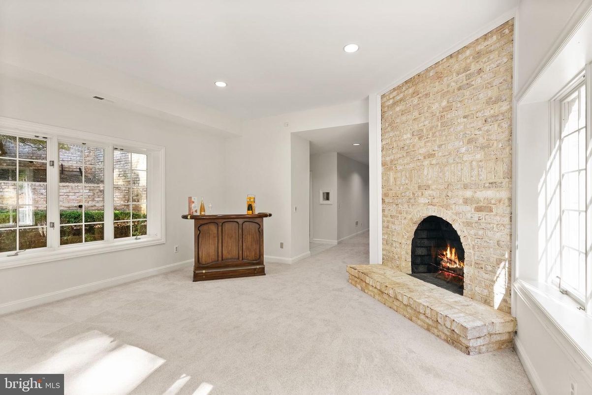 Fireplace, Interior, Recessed Lighting, Stone Walls