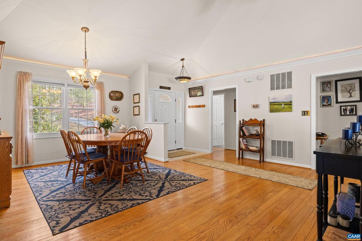 Chandelier, Dining room, Interior, Pendant Lights, Wood Texture Flooring