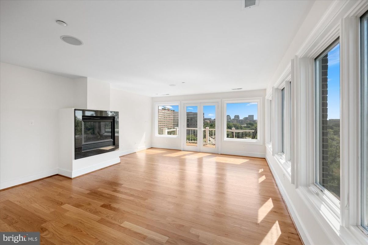 Empty room, Fireplace, Interior, Recessed Lighting, Wood Texture Flooring