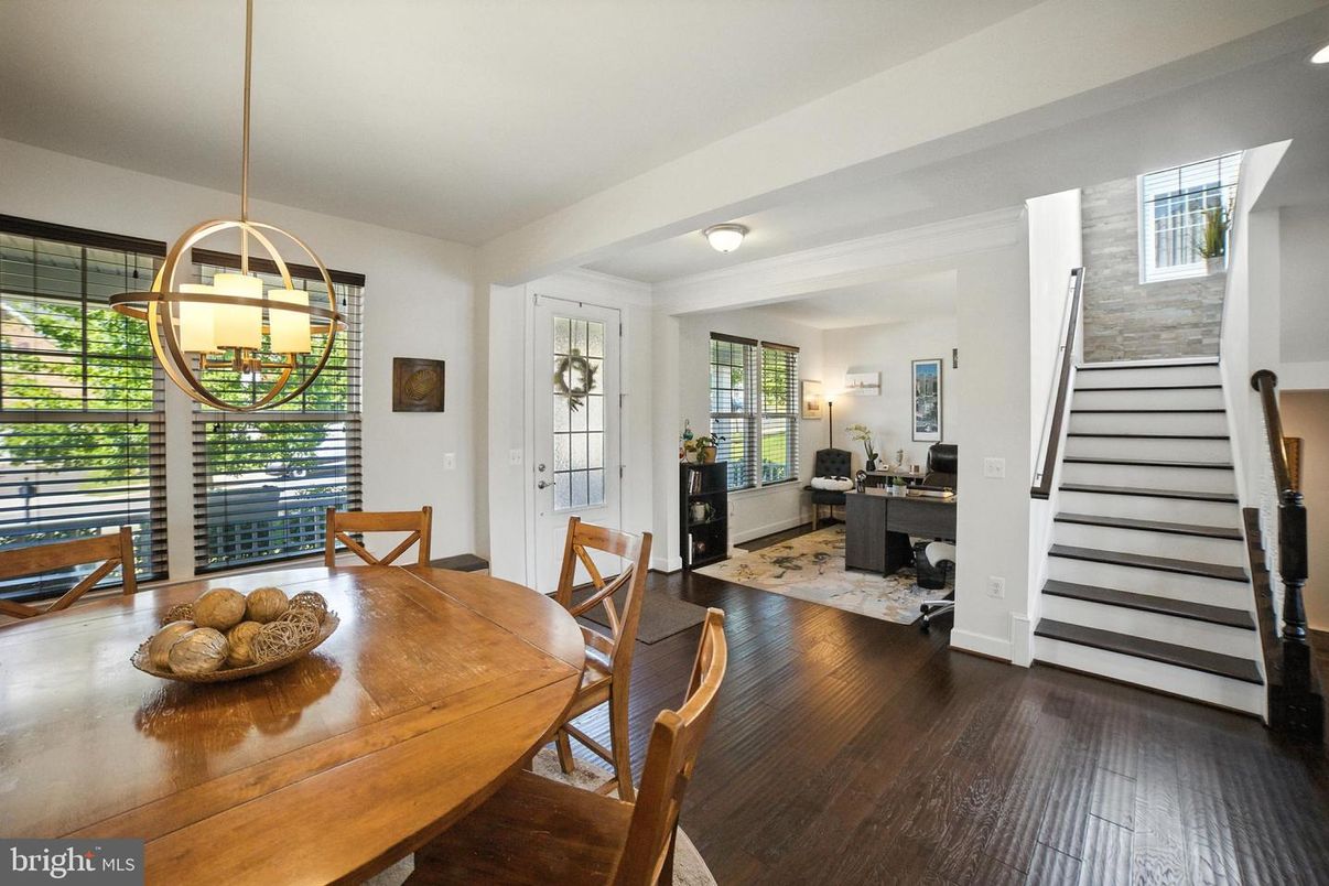 Dining room, Interior, Pendant Lights, Wood Texture Flooring