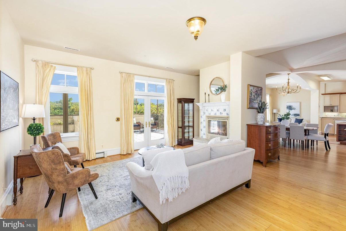 Chandelier, Dining room, Fireplace, Interior, Living room, Wood Texture Flooring