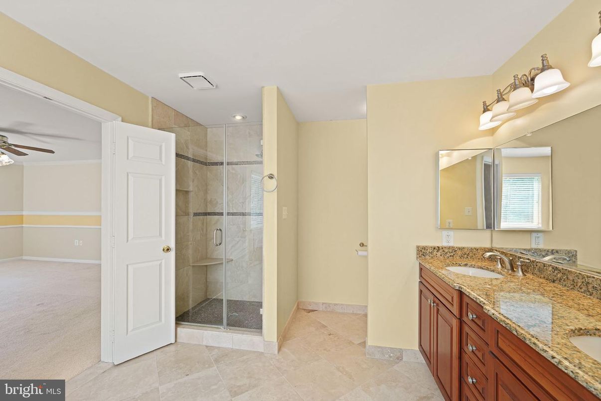 Bathroom, Dual Sink Vanities, Glass Shower, Interior, Recessed Lighting