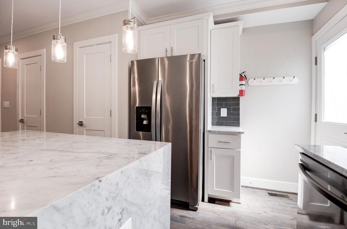 Interior, Kitchen, Pendant Lights, Stainless Steel Appliances, Wood Texture Flooring