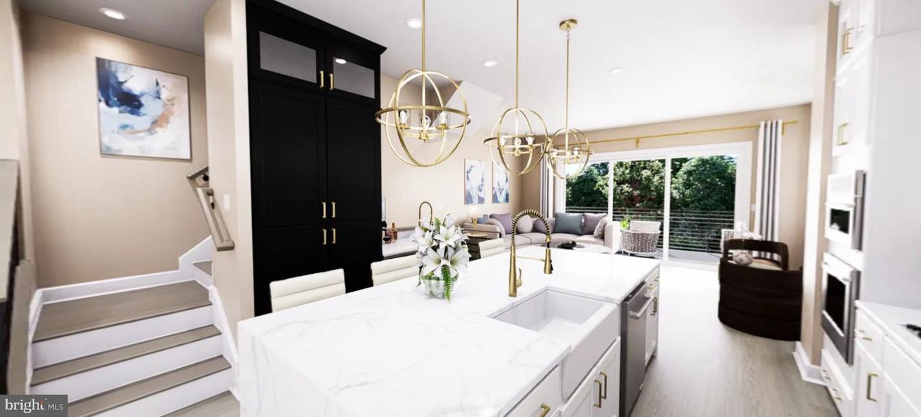 Chandelier, Interior, Kitchen, Living room, Pendant Lights, Recessed Lighting, Wood Texture Flooring