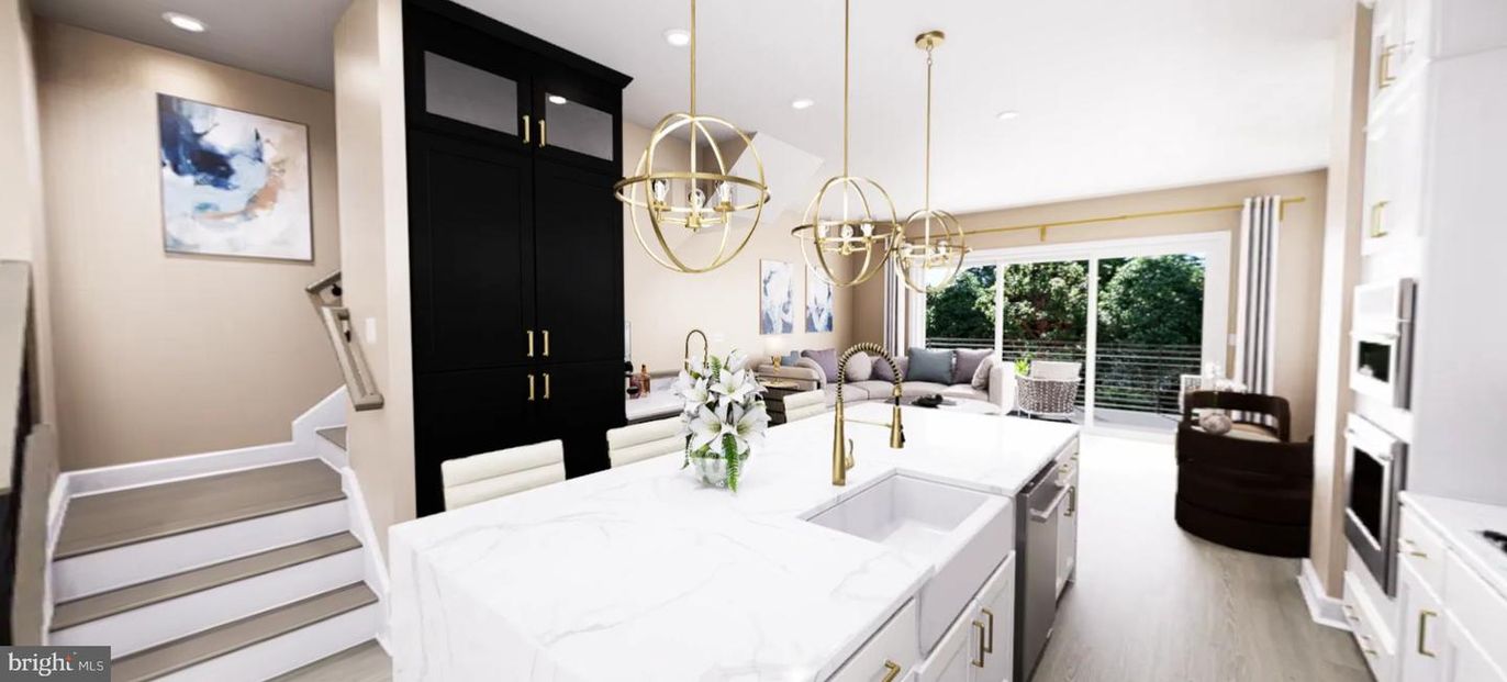 Chandelier, Interior, Kitchen, Living room, Pendant Lights, Recessed Lighting, Wood Texture Flooring