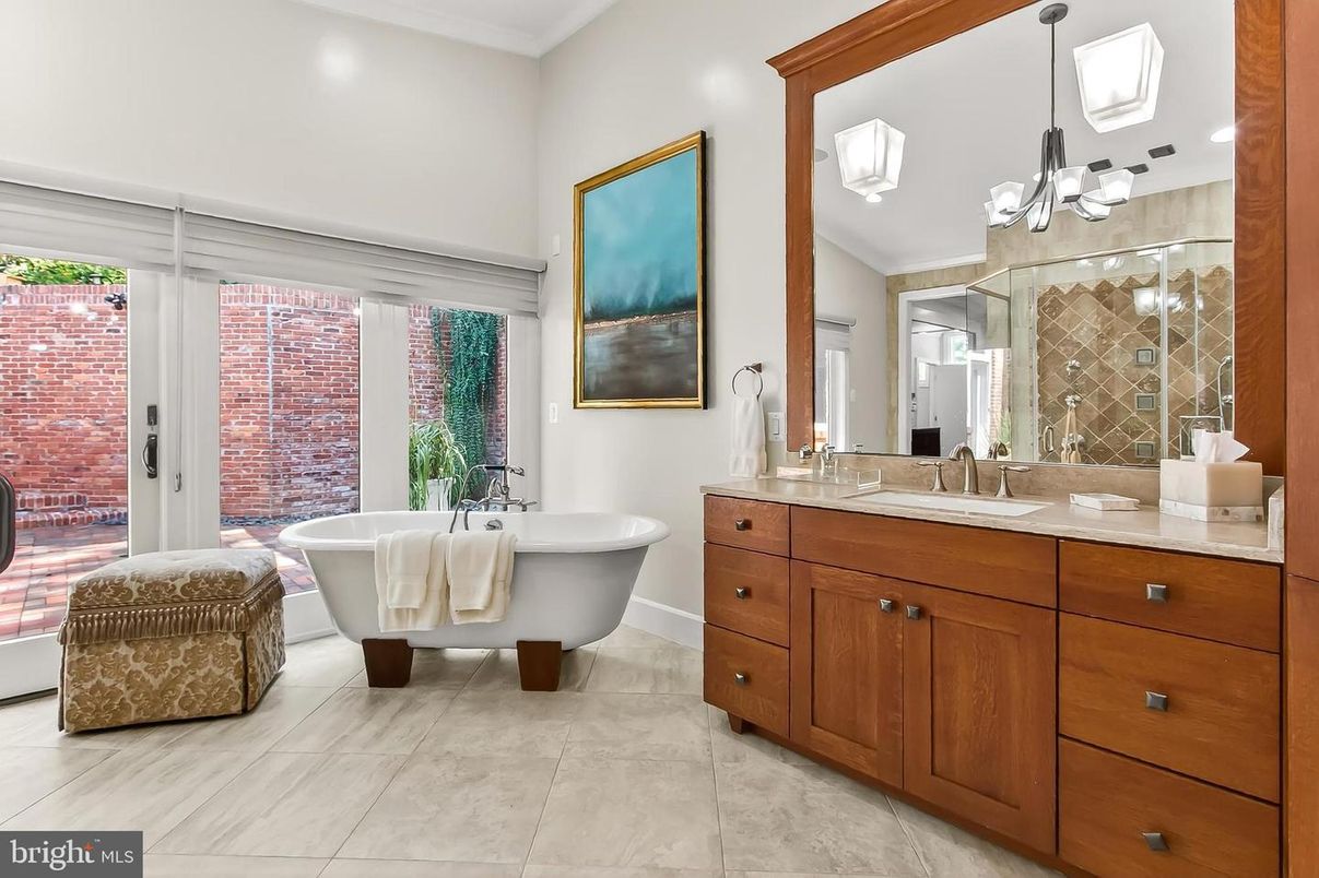 Bathroom, Dual Sink Vanities, Free Standing Baths, Glass Shower, Interior, Pendant Lights, Recessed Lighting