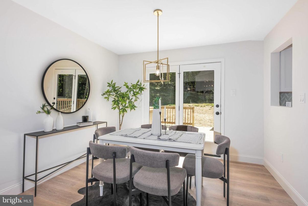 Dining room, Interior, Pendant Lights, Wood Texture Flooring