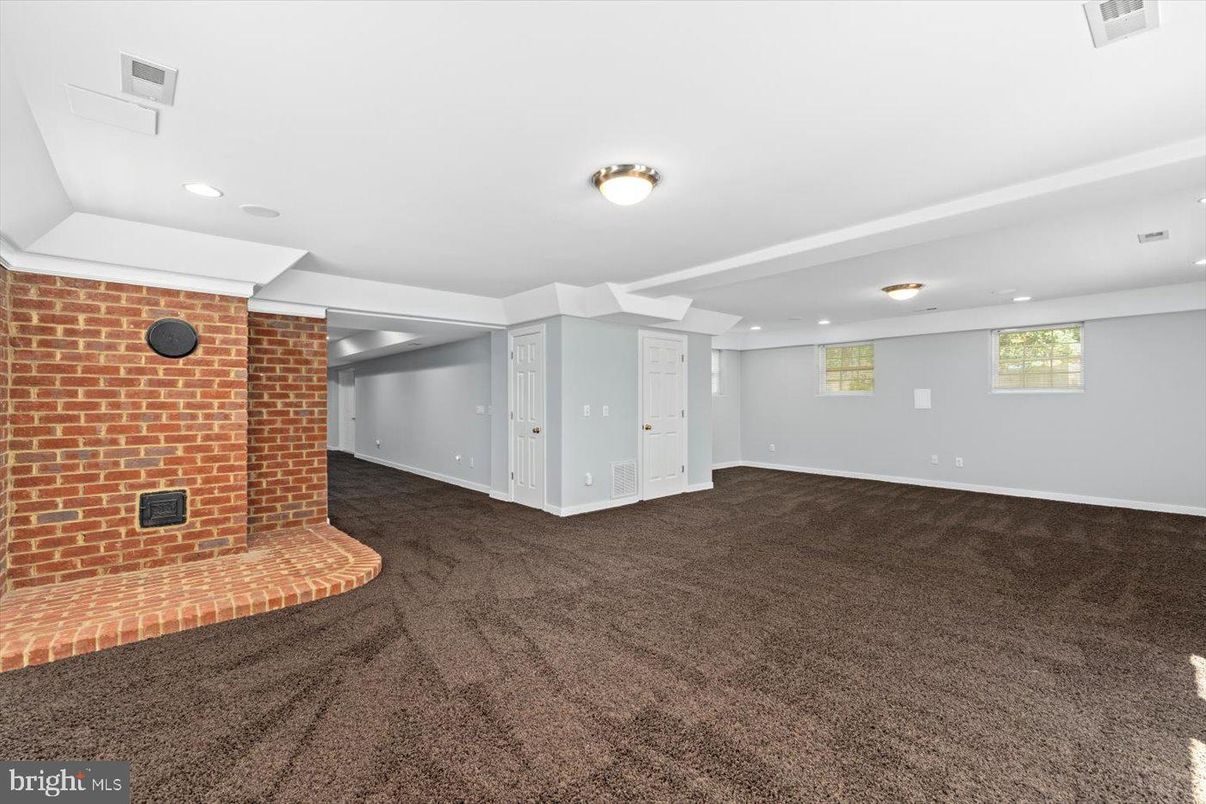Empty room, Fireplace, Interior, Recessed Lighting, Stone Walls