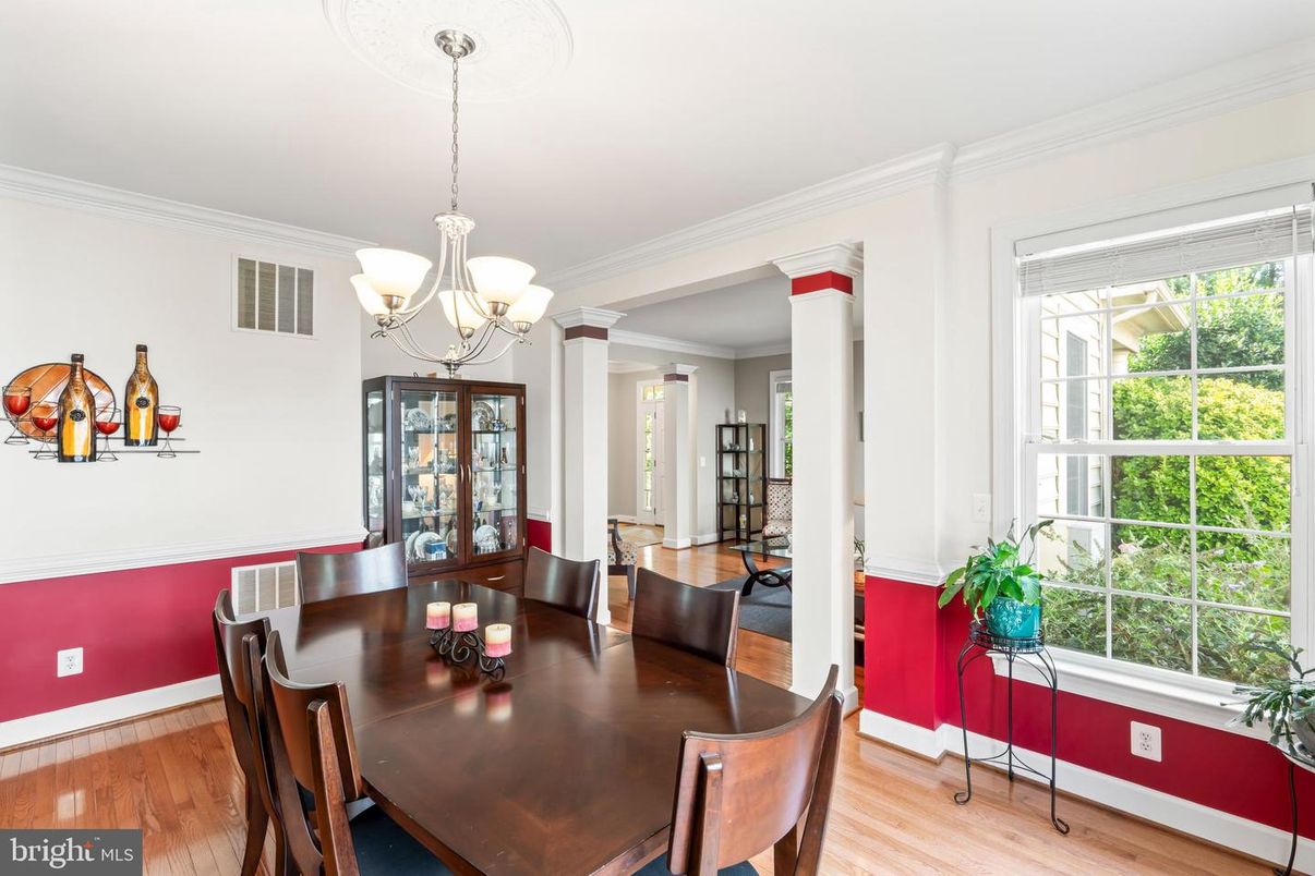 Chandelier, Dining room, Interior, Wood Texture Flooring