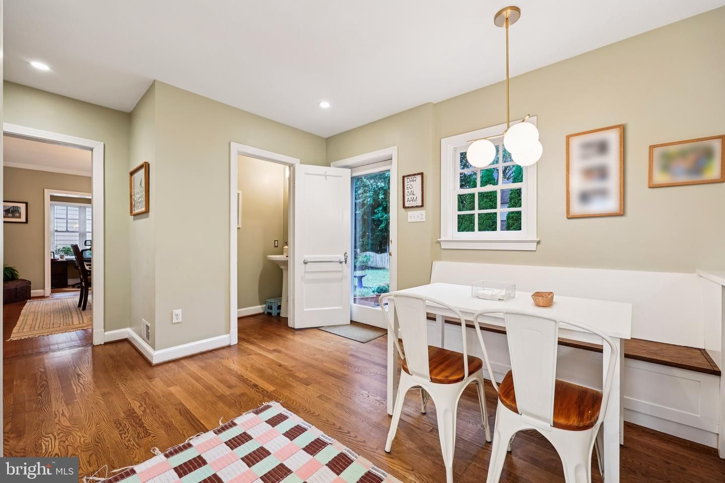 Dining room, Interior, Pendant Lights, Recessed Lighting, Wood Texture Flooring