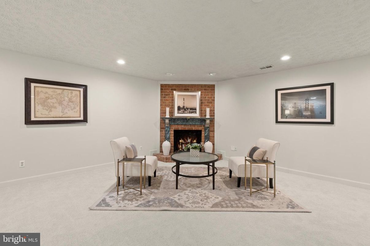 Fireplace, Interior, Living room, Recessed Lighting, Stone Walls