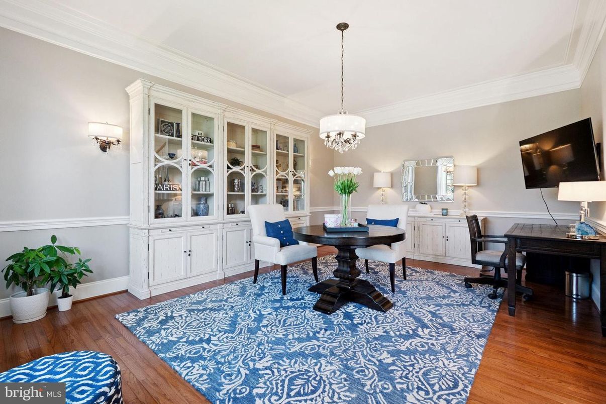 Chandelier, Home Office, Interior, Pendant Lights, Wood Texture Flooring