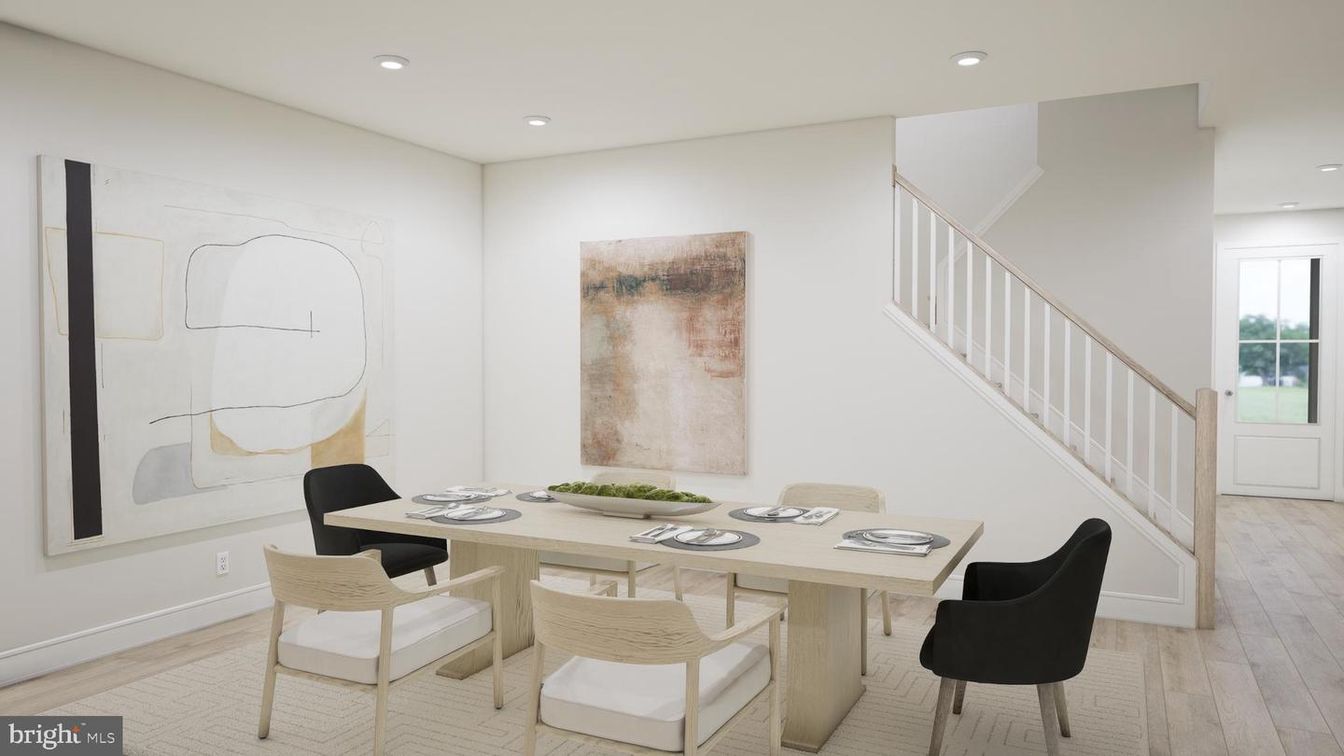 Dining room, Interior, Recessed Lighting, Wood Texture Flooring