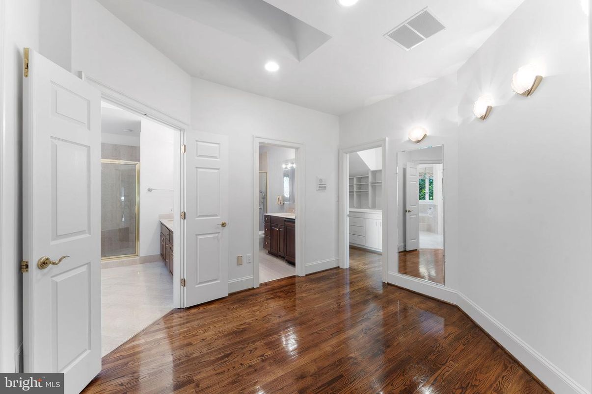 Bathroom, Glass Shower, Interior, Recessed Lighting, Wood Texture Flooring