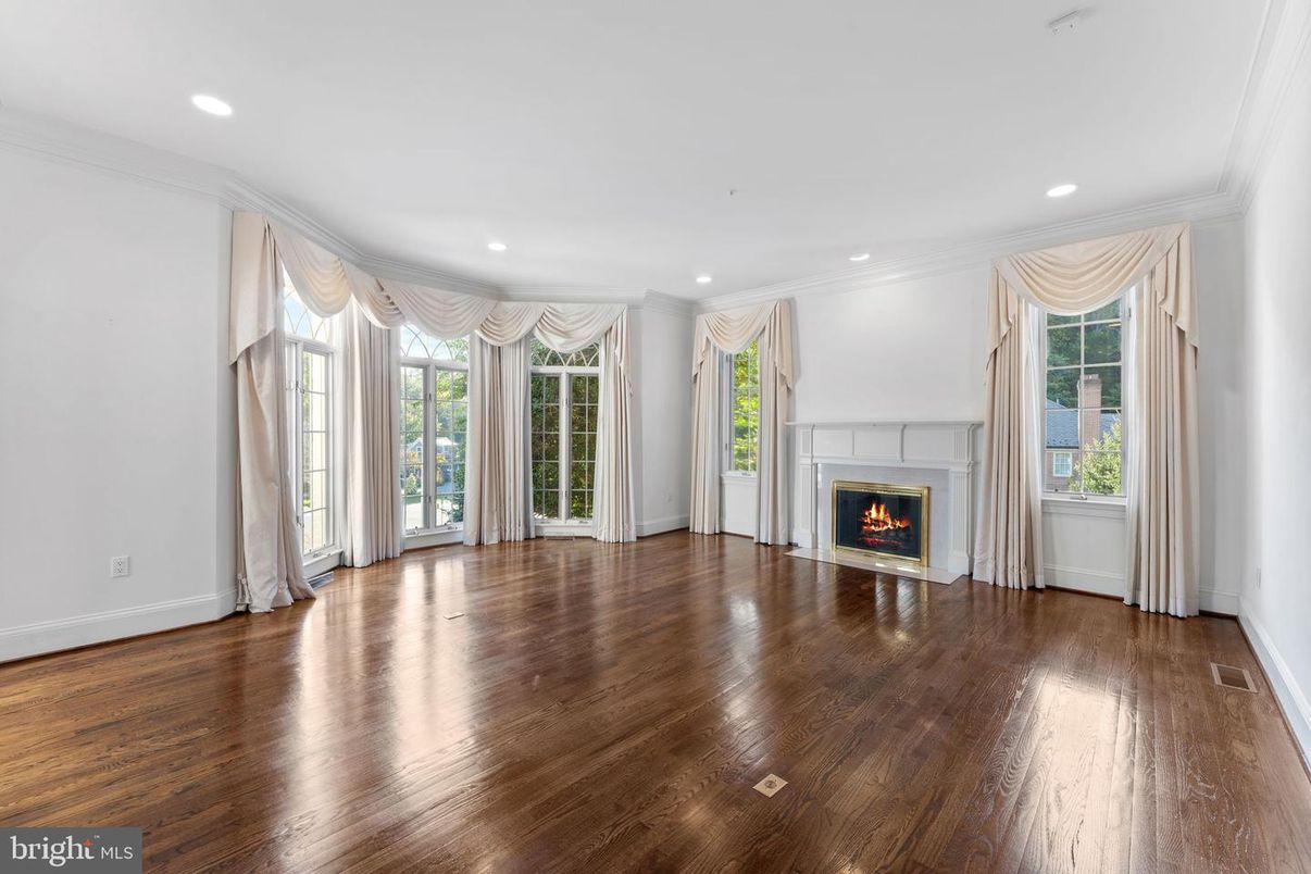 Empty room, Fireplace, Interior, Recessed Lighting, Wood Texture Flooring