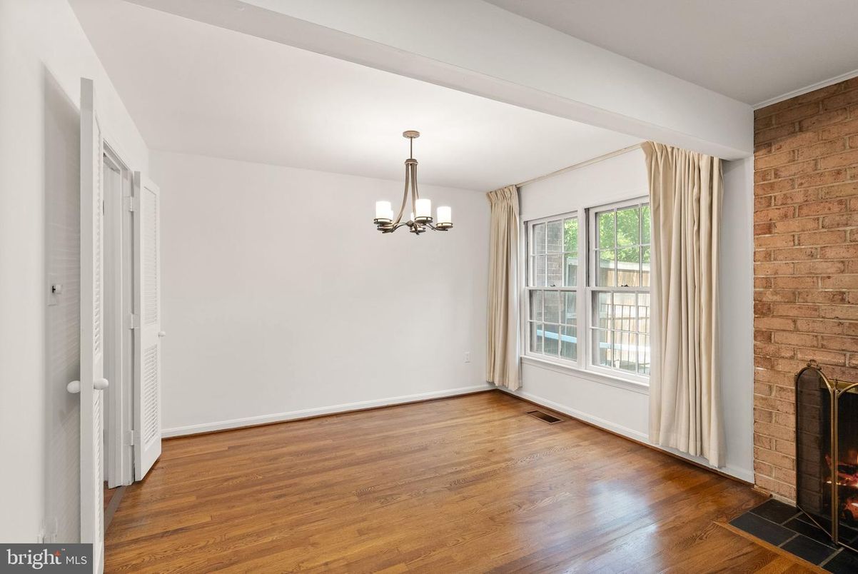 Chandelier, Empty room, Fireplace, Interior, Stone Walls, Wood Texture Flooring