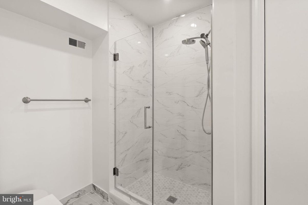 Bathroom, Glass Shower, Interior, Marble Walls, Recessed Lighting