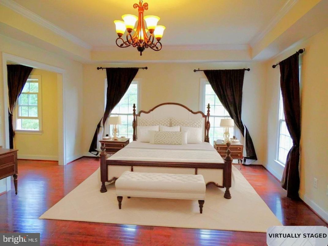 Bedroom, Chandelier, Interior, Wood Texture Flooring