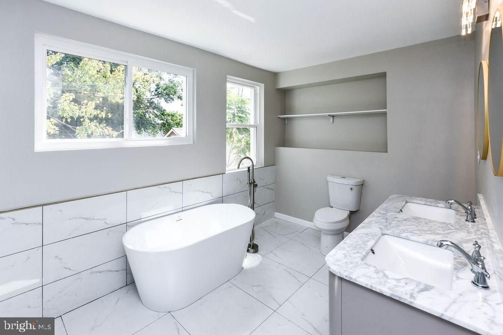 Bathroom, Dual Sink Vanities, Free Standing Baths, Interior, Marble