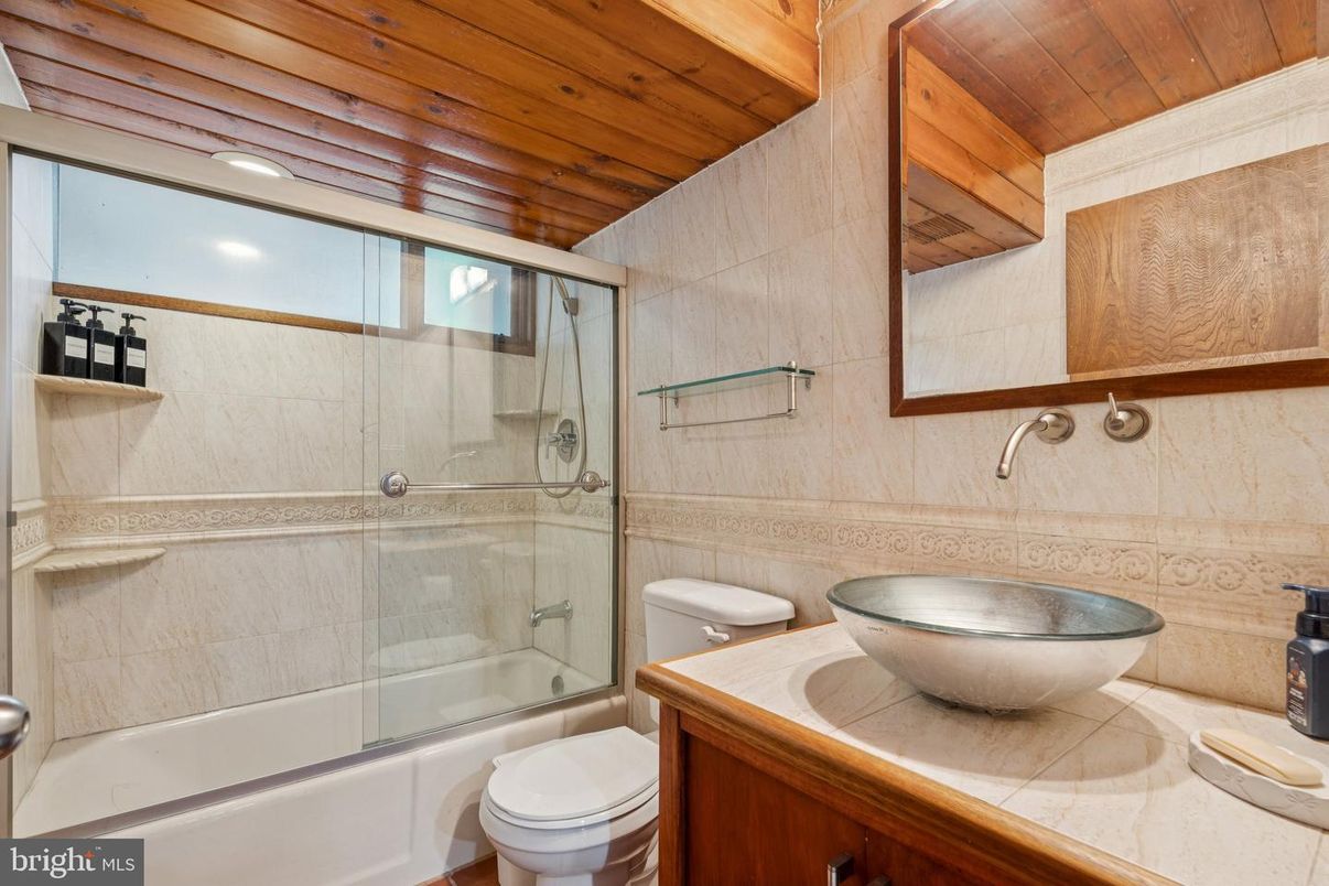 Bathroom, Glass Shower, Interior, Recessed Lighting, Wooden Ceilings