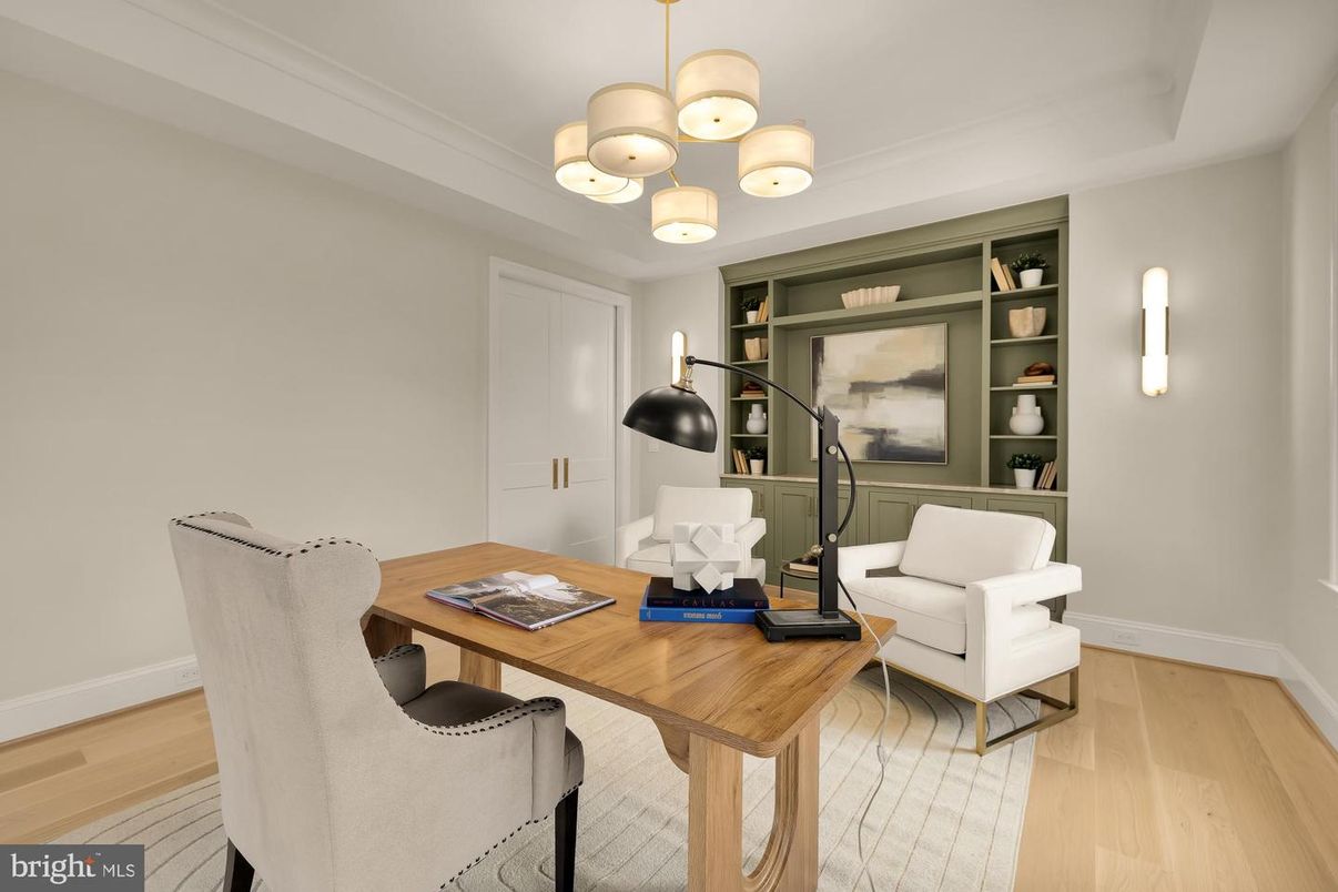 Home Office, Interior, Pendant Lights, Wood Texture Flooring