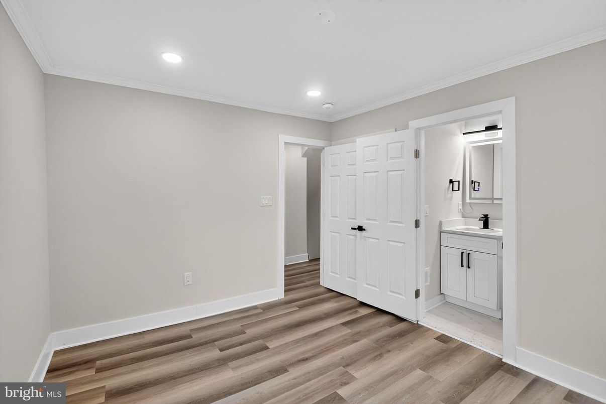 Bathroom, Empty room, Interior, Recessed Lighting, Wood Texture Flooring