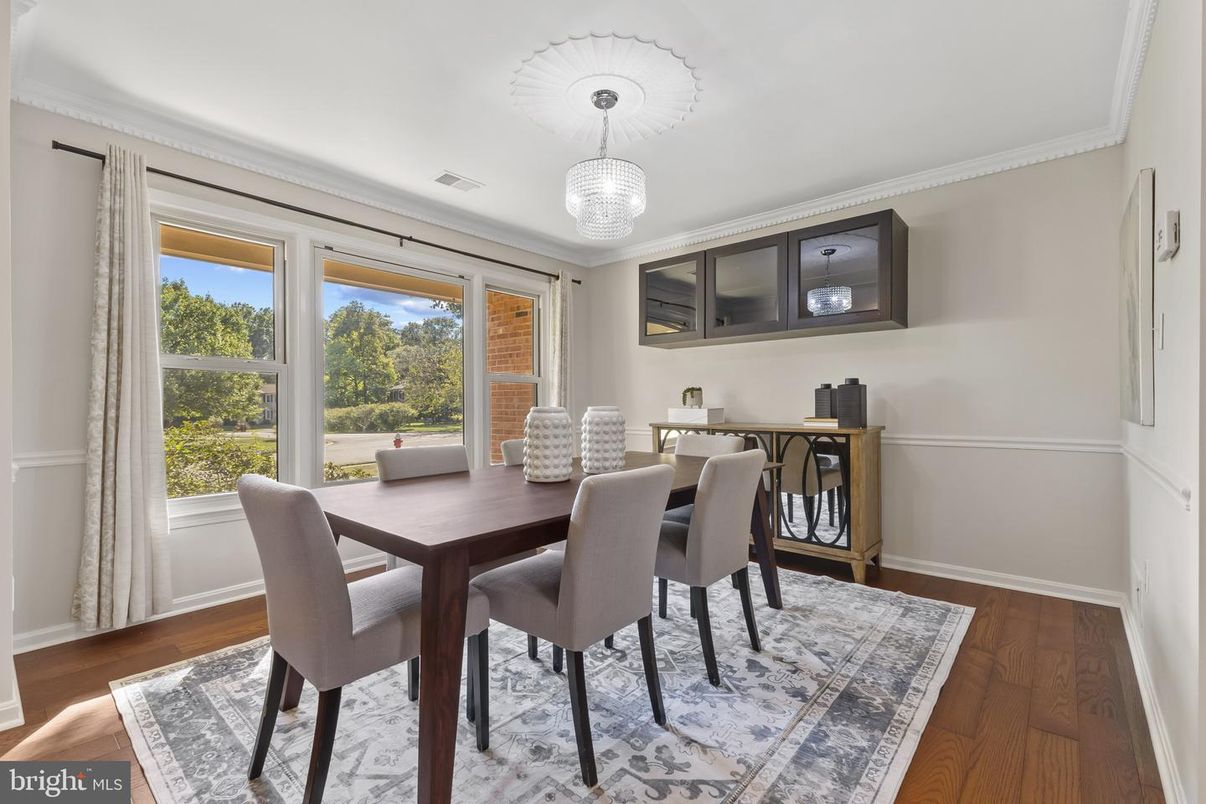 Dining room, Interior, Pendant Lights, Wood Texture Flooring