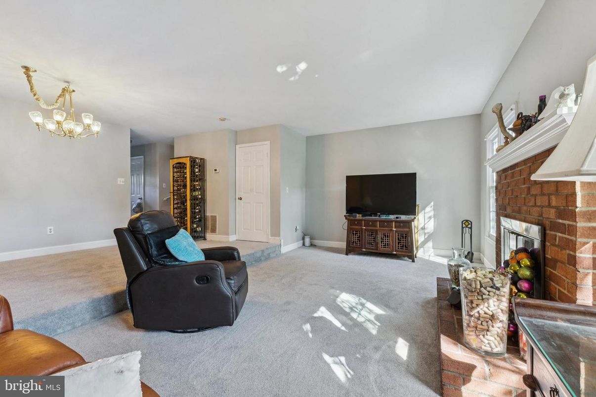 Chandelier, Fireplace, Interior