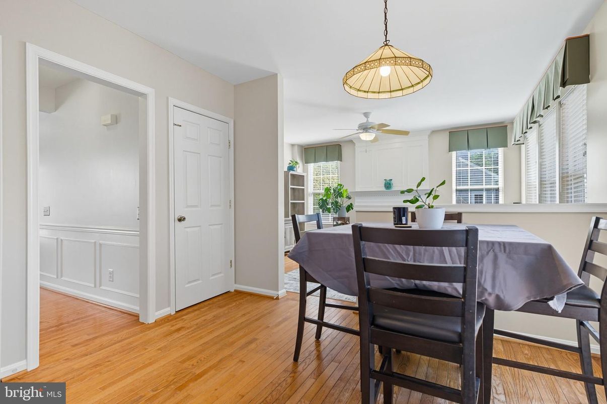 Dining room, Interior, Pendant Lights, Wood Texture Flooring