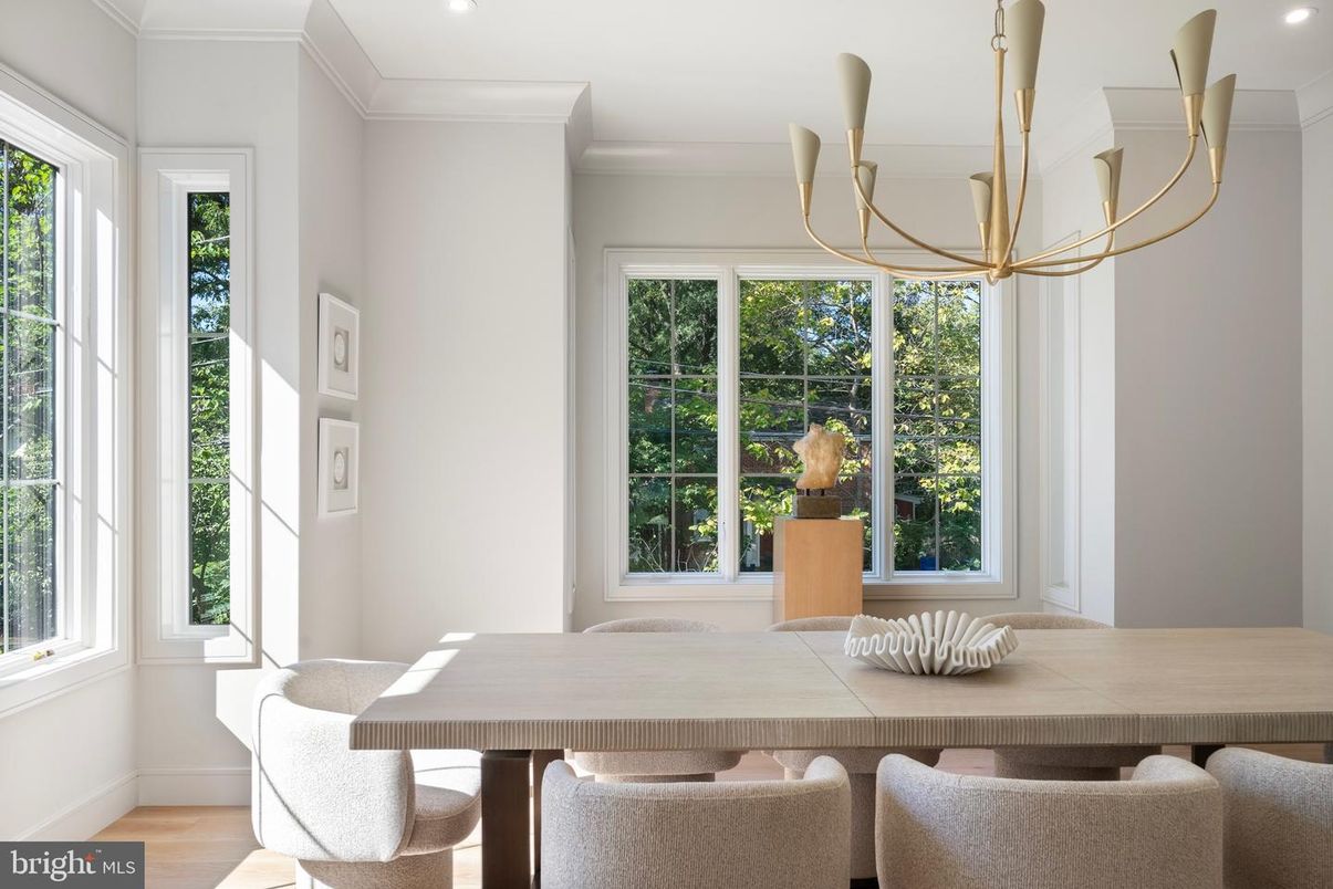 Dining room, Interior, Pendant Lights, Recessed Lighting, Wood Texture Flooring
