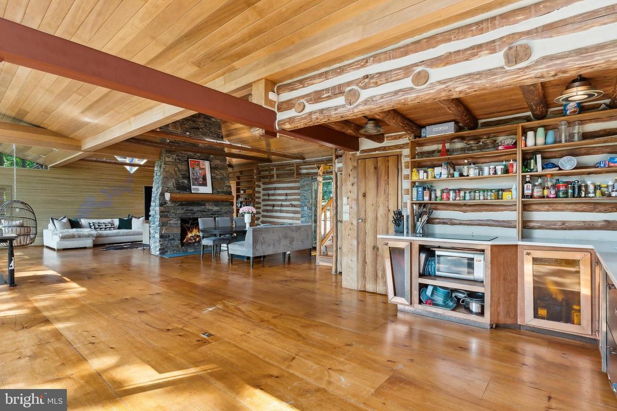 Fireplace, Interior, Living room, Stone Walls, Wooden Beams, Wooden Ceilings, Wood Texture Flooring, Wooden Walls